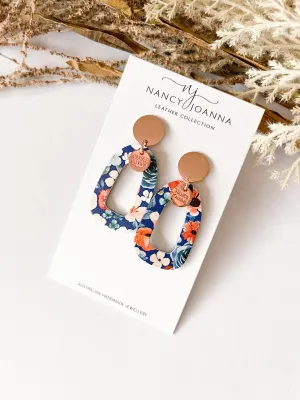 Oval Rusty Blue Floral Wiggle Drop
