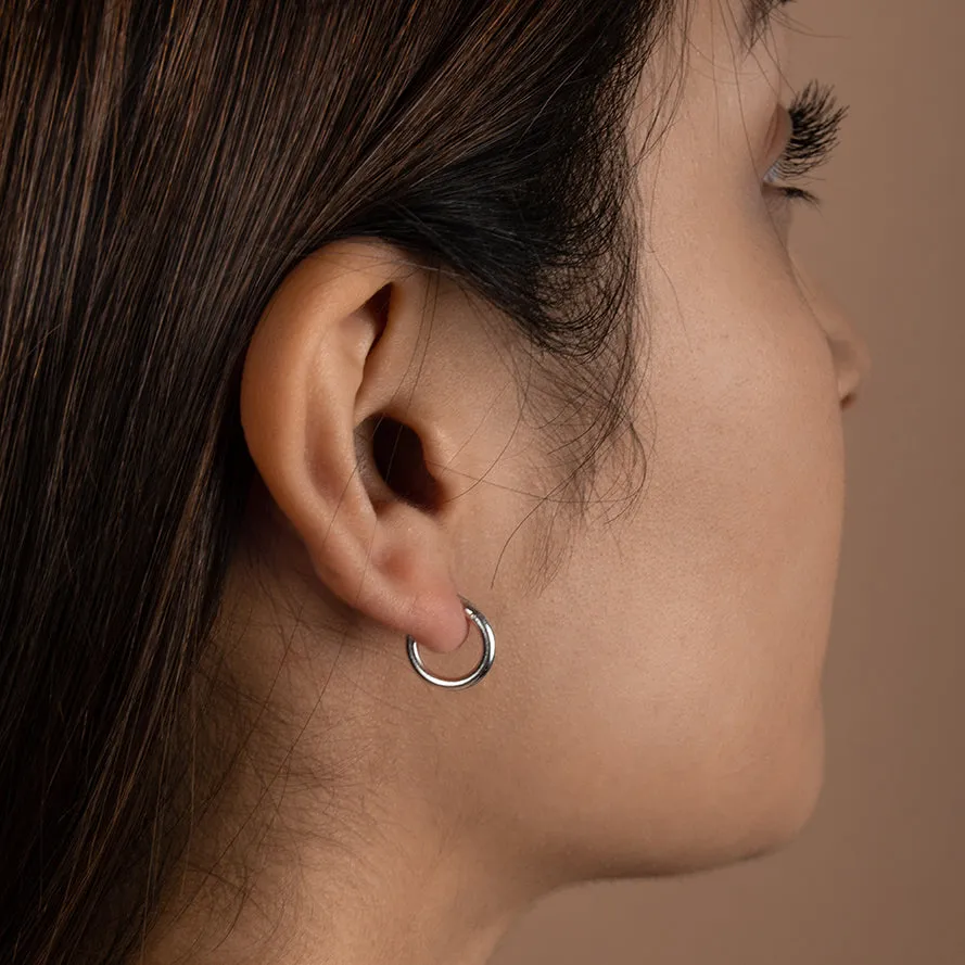 Pin & Catch Huggie Hoops in 14k Gold Plated Silver