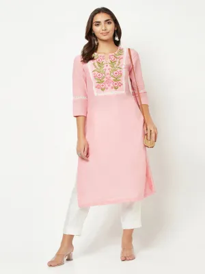 Pink Yoke Embroidered Kurta 