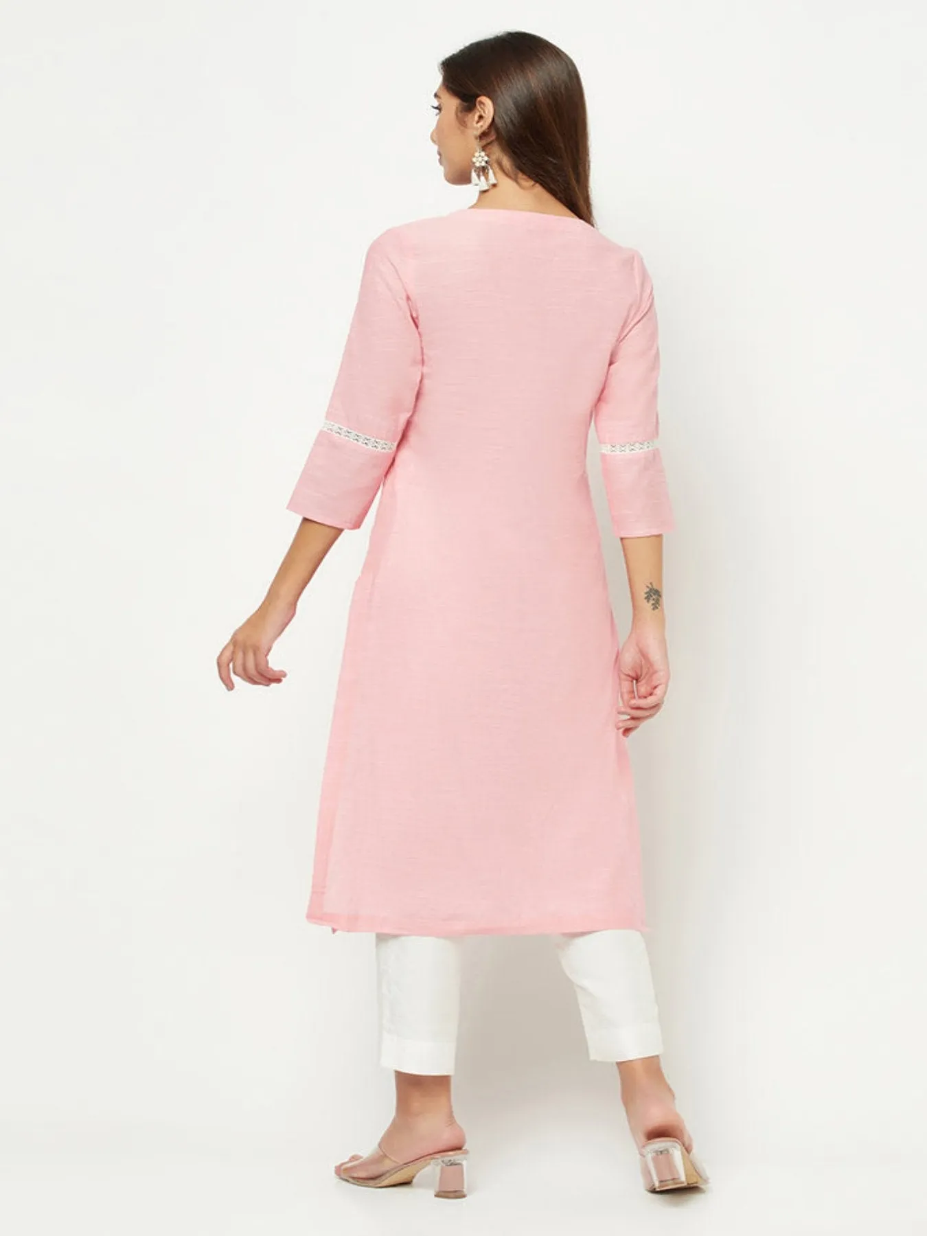 Pink Yoke Embroidered Kurta 