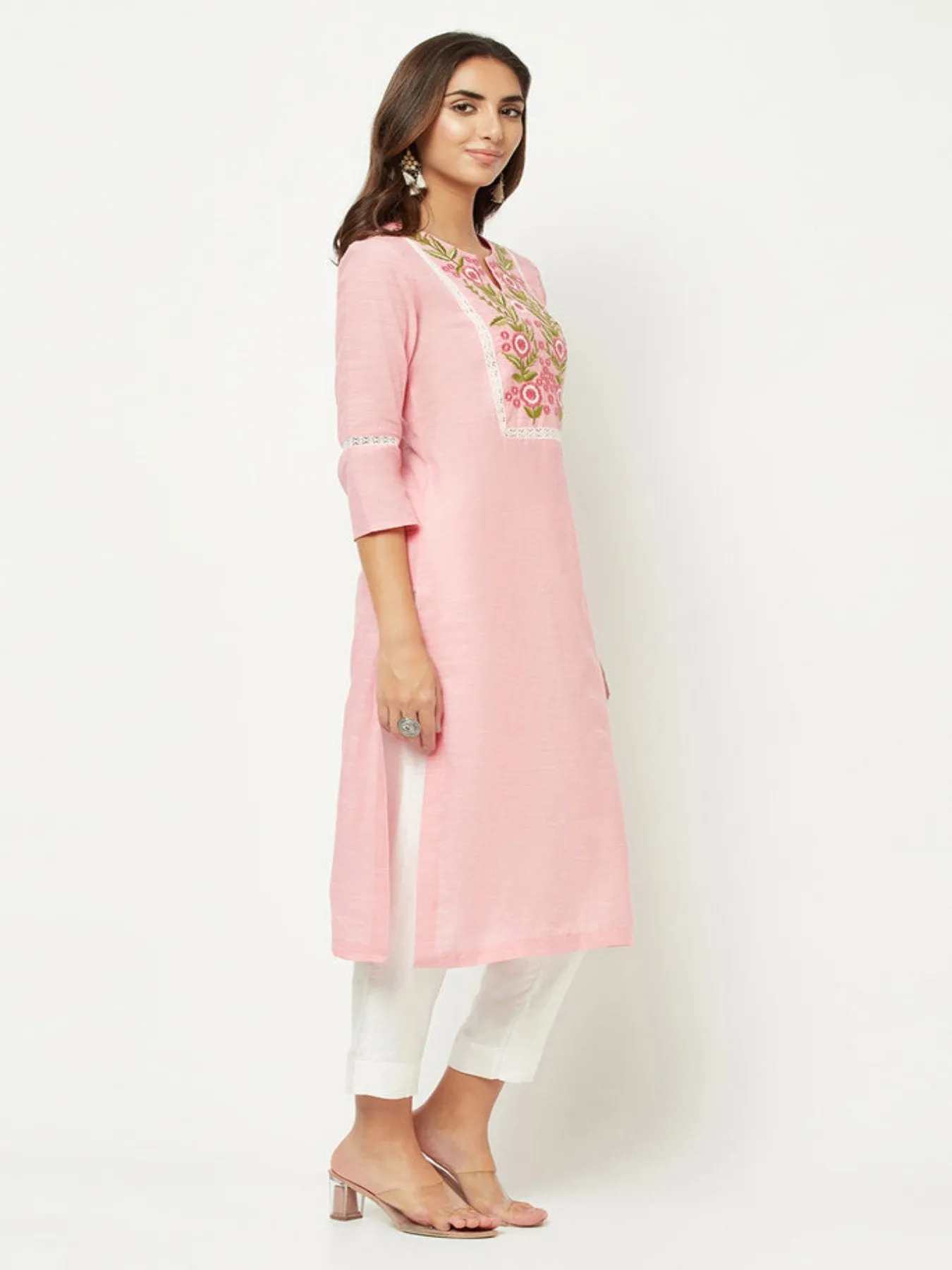 Pink Yoke Embroidered Kurta 