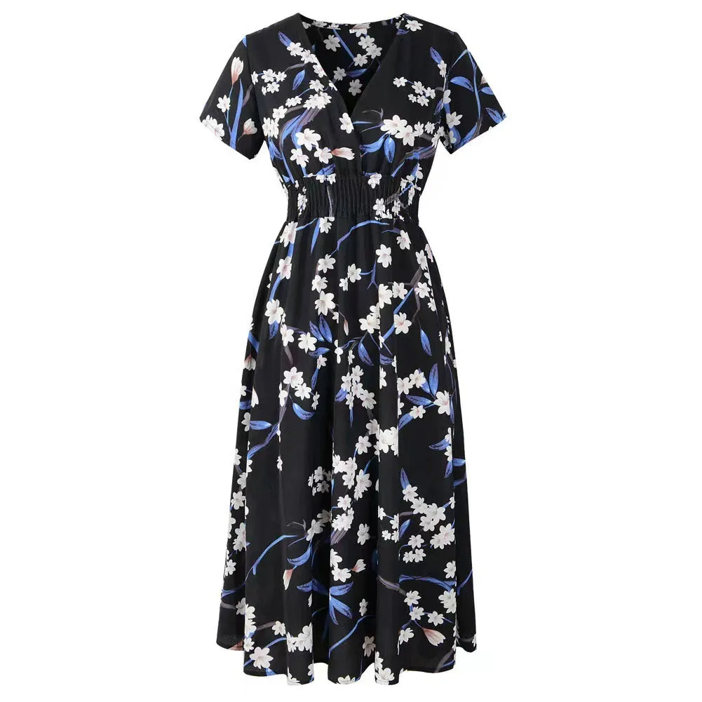 Printed V-neck Chiffon Bohemian Dress Printed V-neck Chiffon Bohemian Dress