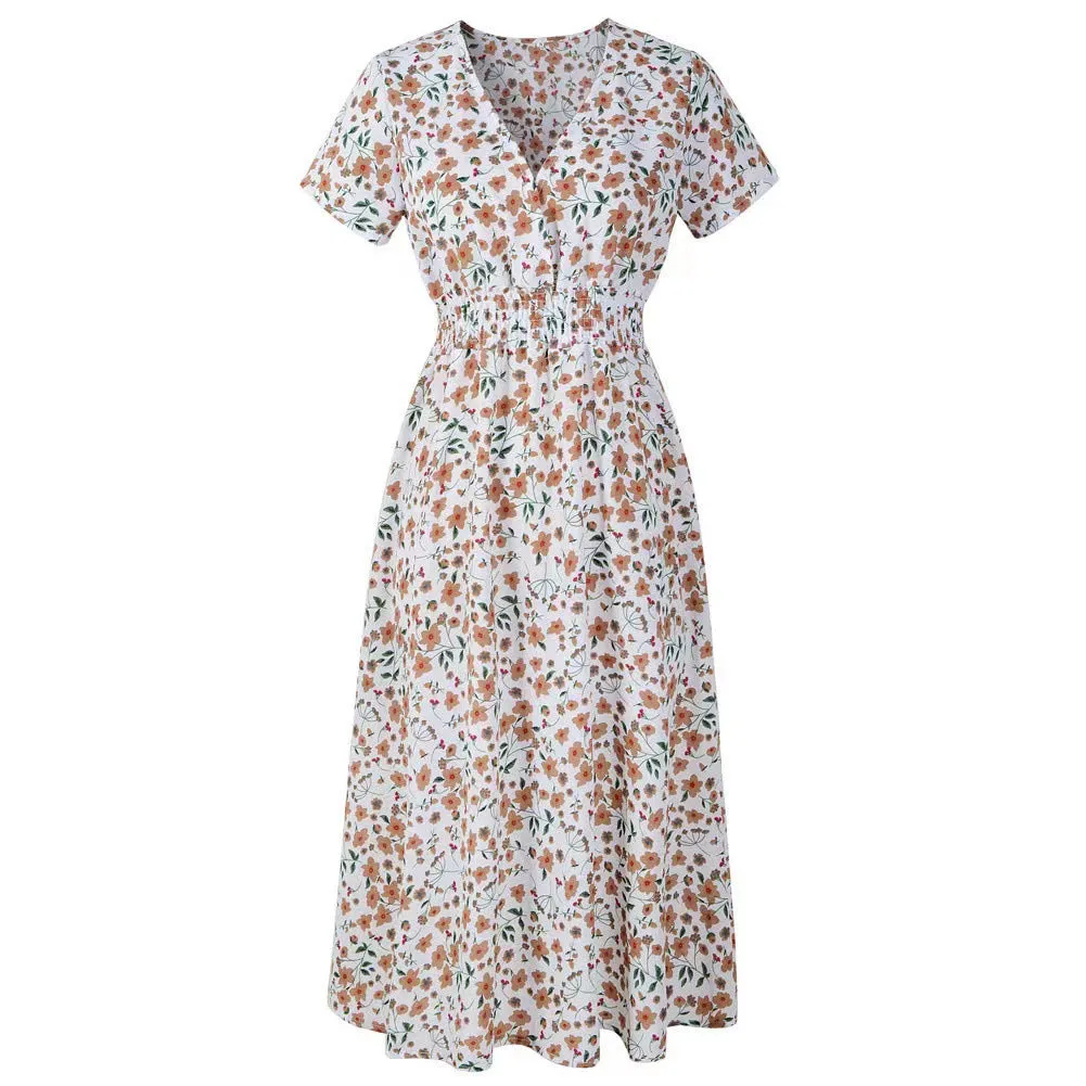Printed V-neck Chiffon Bohemian Dress Printed V-neck Chiffon Bohemian Dress