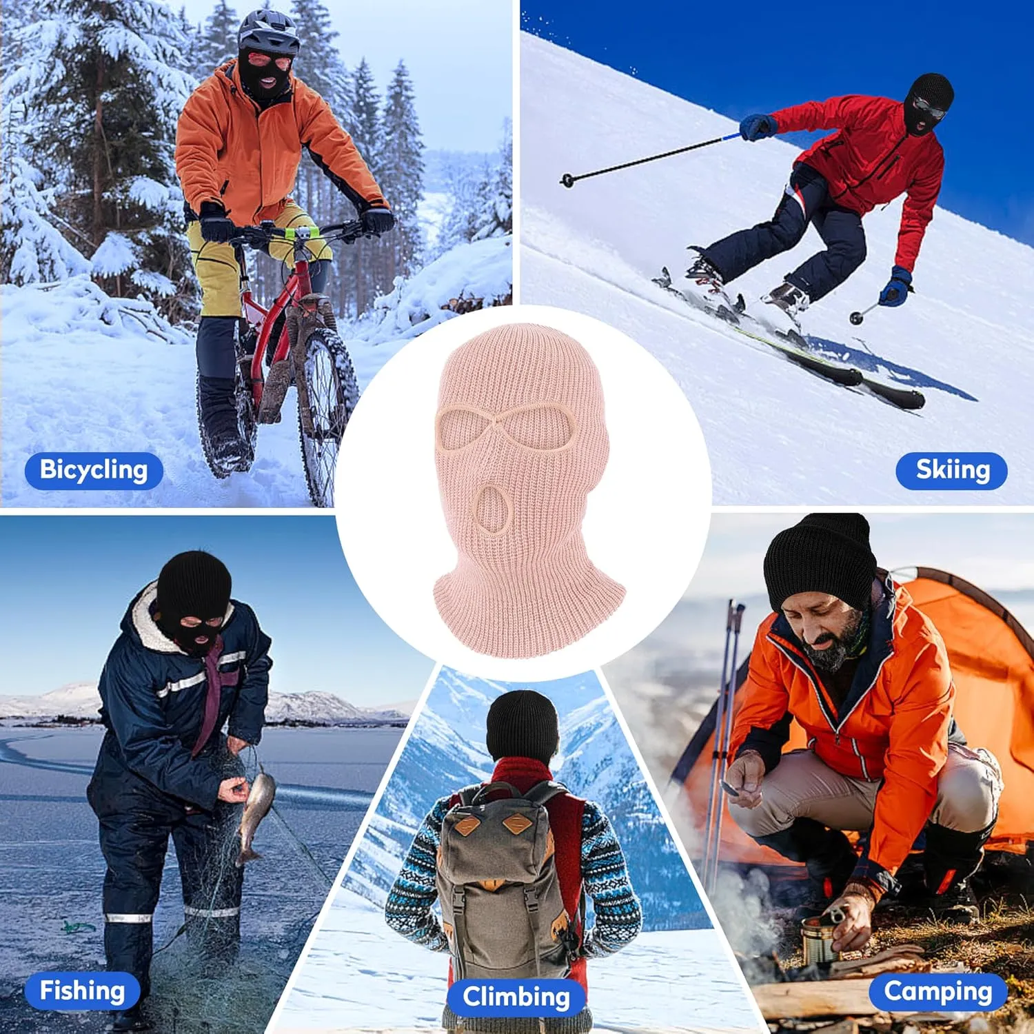 Pukavt 3 Hole Winter Knitted Mask, Full Face Cover Ski Mask Warm Balaclava for Skiing, Motorcycle, Snowboard