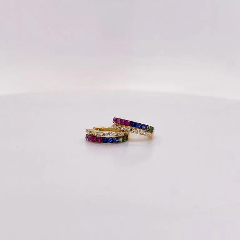 Rainbow Diamond Huggie Earrings