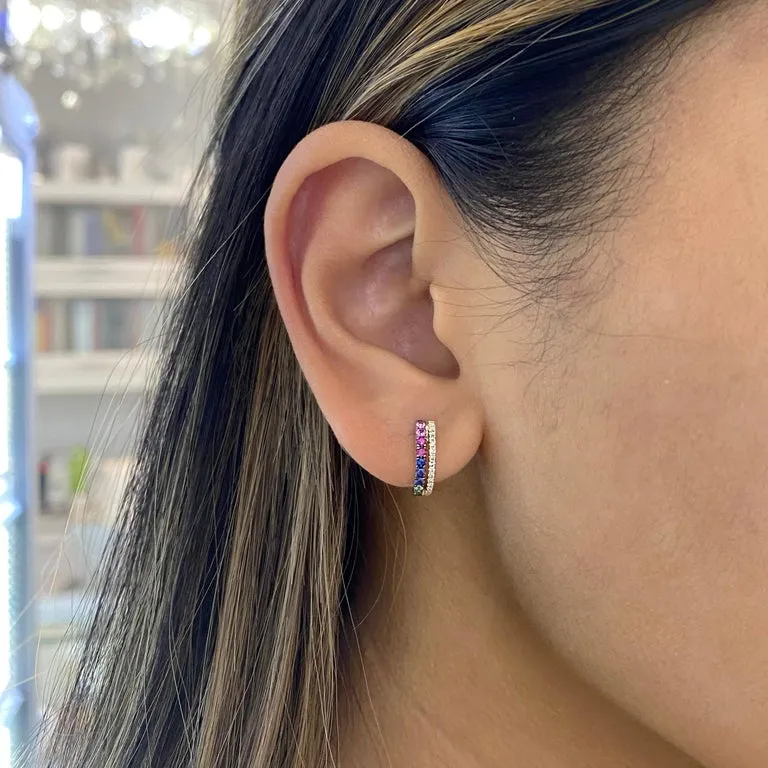 Rainbow Diamond Huggie Earrings