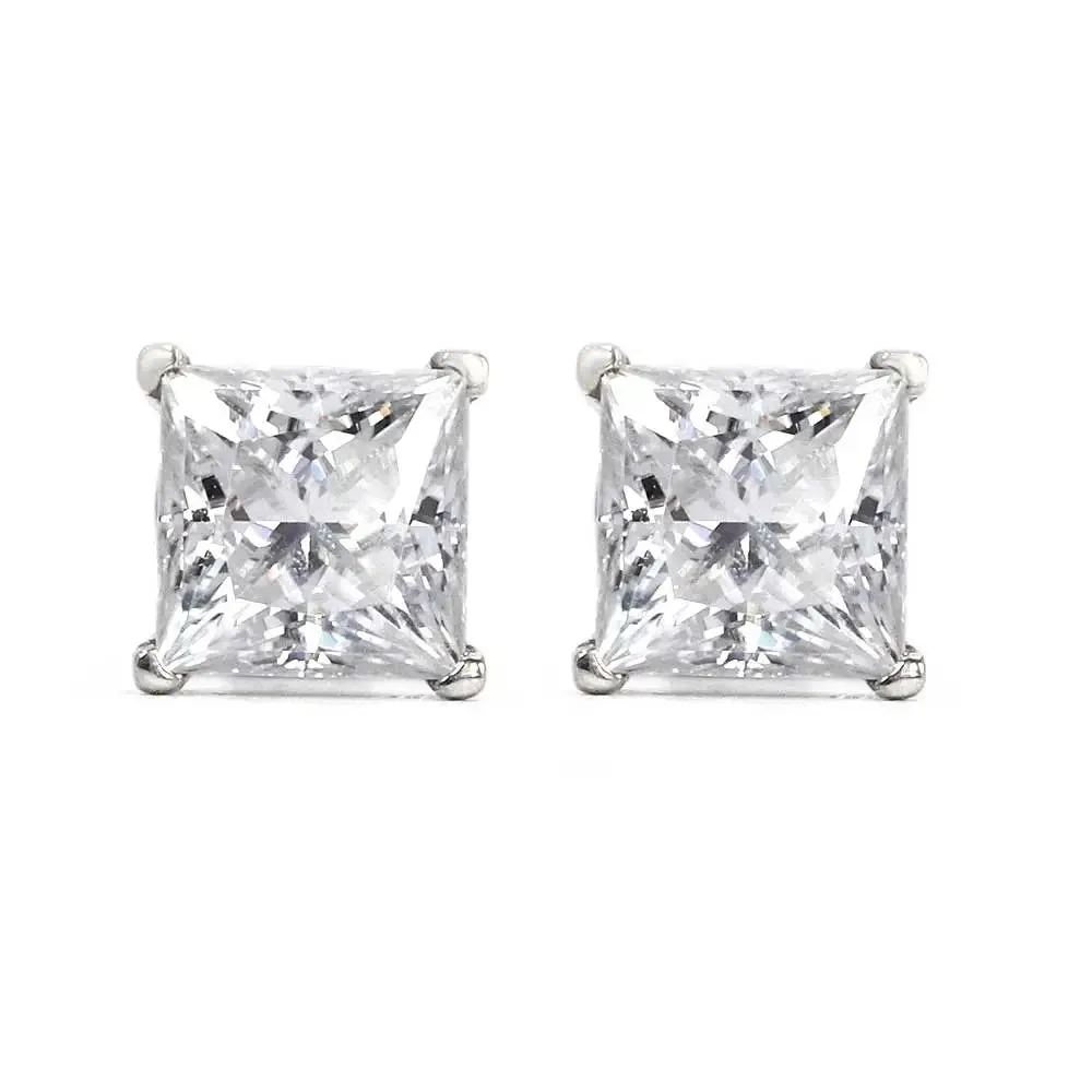 Ready Made | 1 Carat Princess Moissanite Solitaire Stud Earrings in 18K White Gold