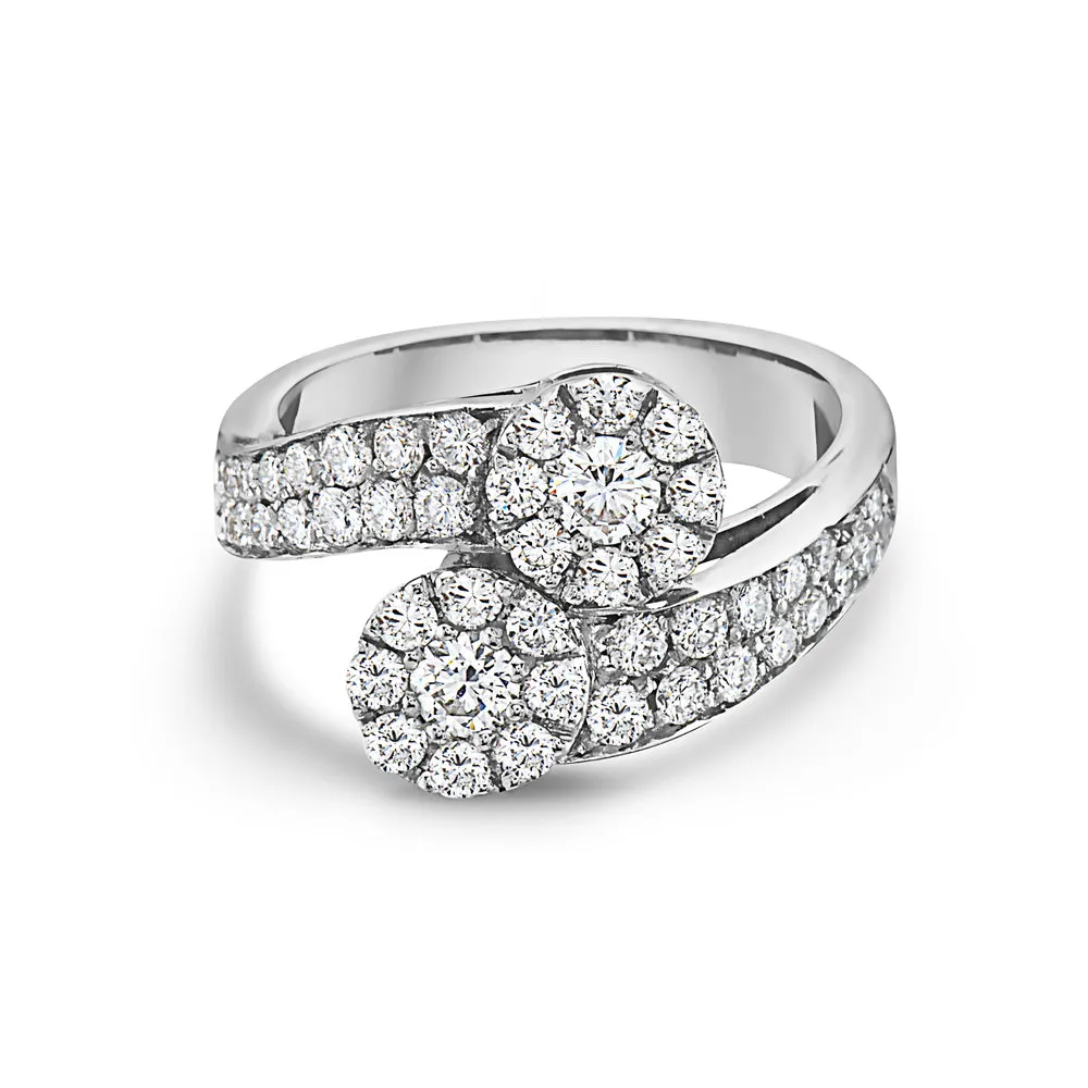 Ready to Ship 2 Diamond Round Cut Contrarie Cluster Illusion Ring (1.41 ct.) in 18K Gold, Made in Italy