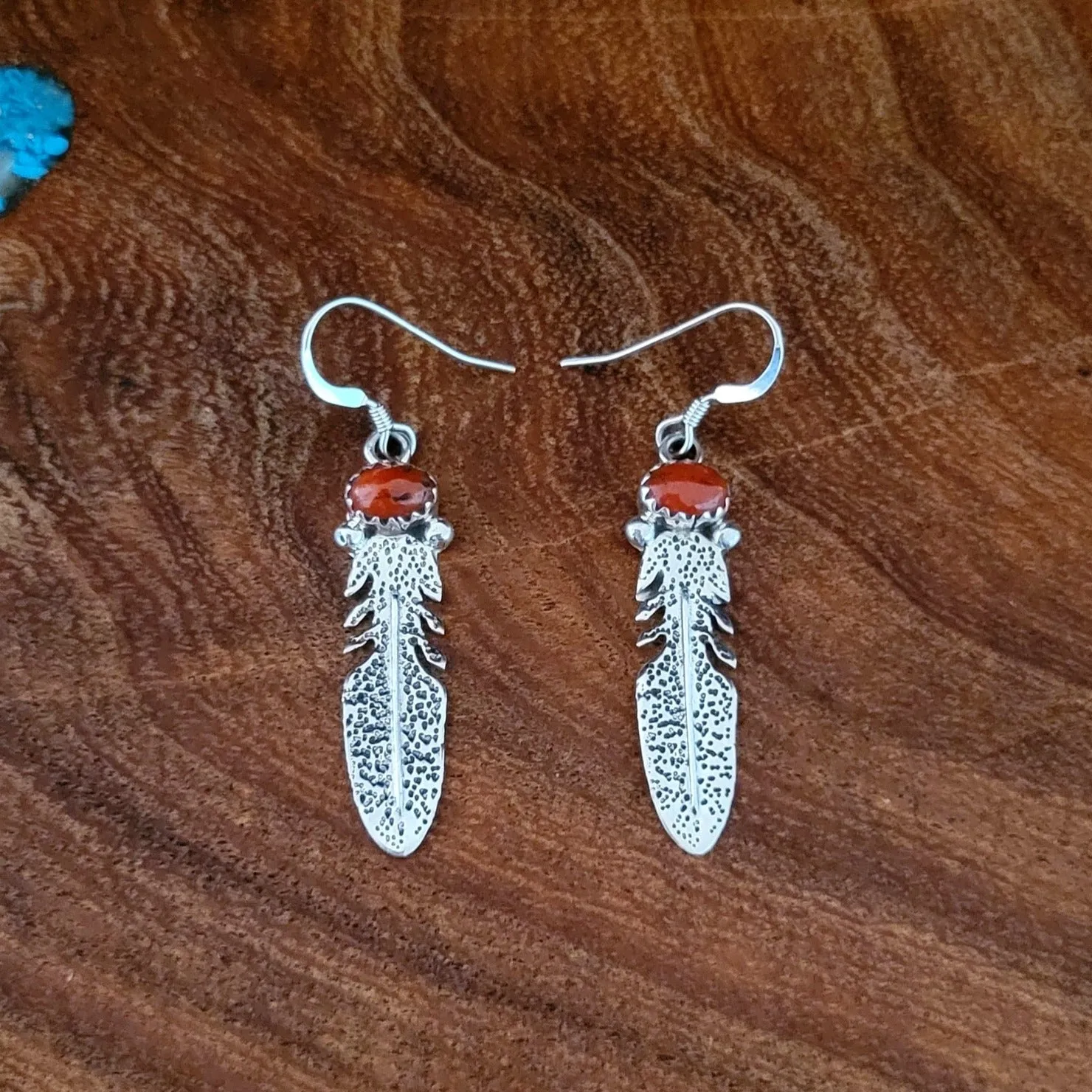 Red Coral Feather Earrings by Sharon McCarthy BB-ERN-0036