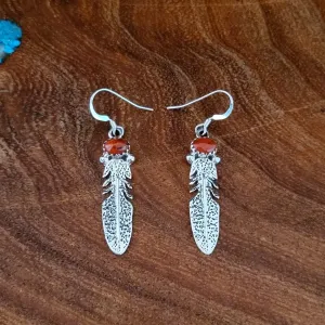 Red Coral Feather Earrings by Sharon McCarthy BB-ERN-0036