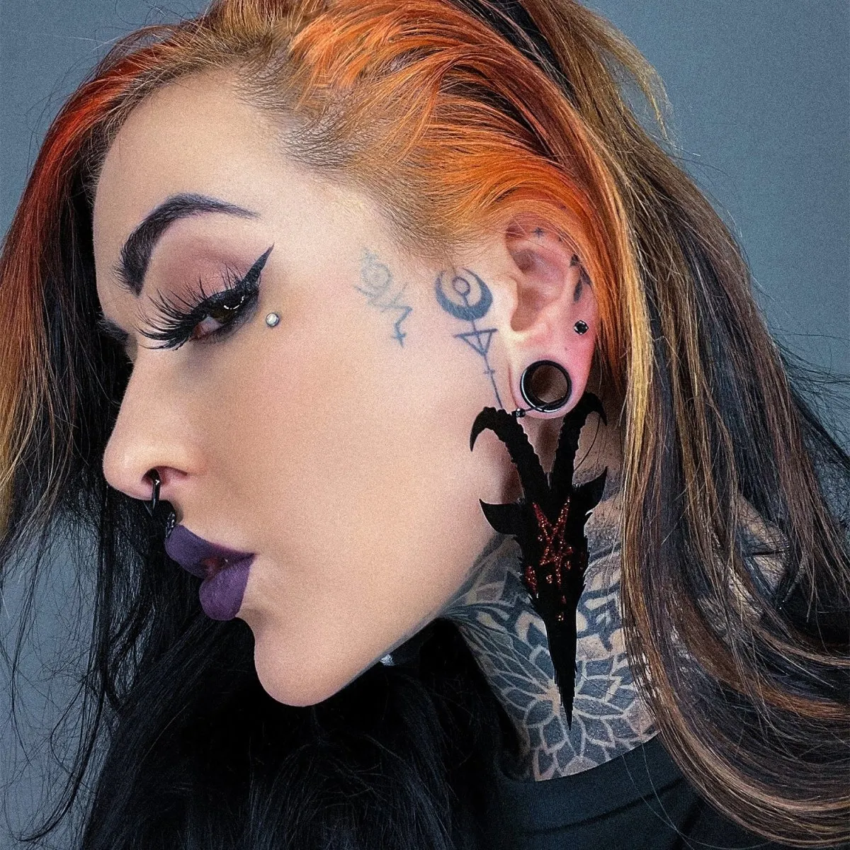 Red Pentagram Satan Hoop Earrings