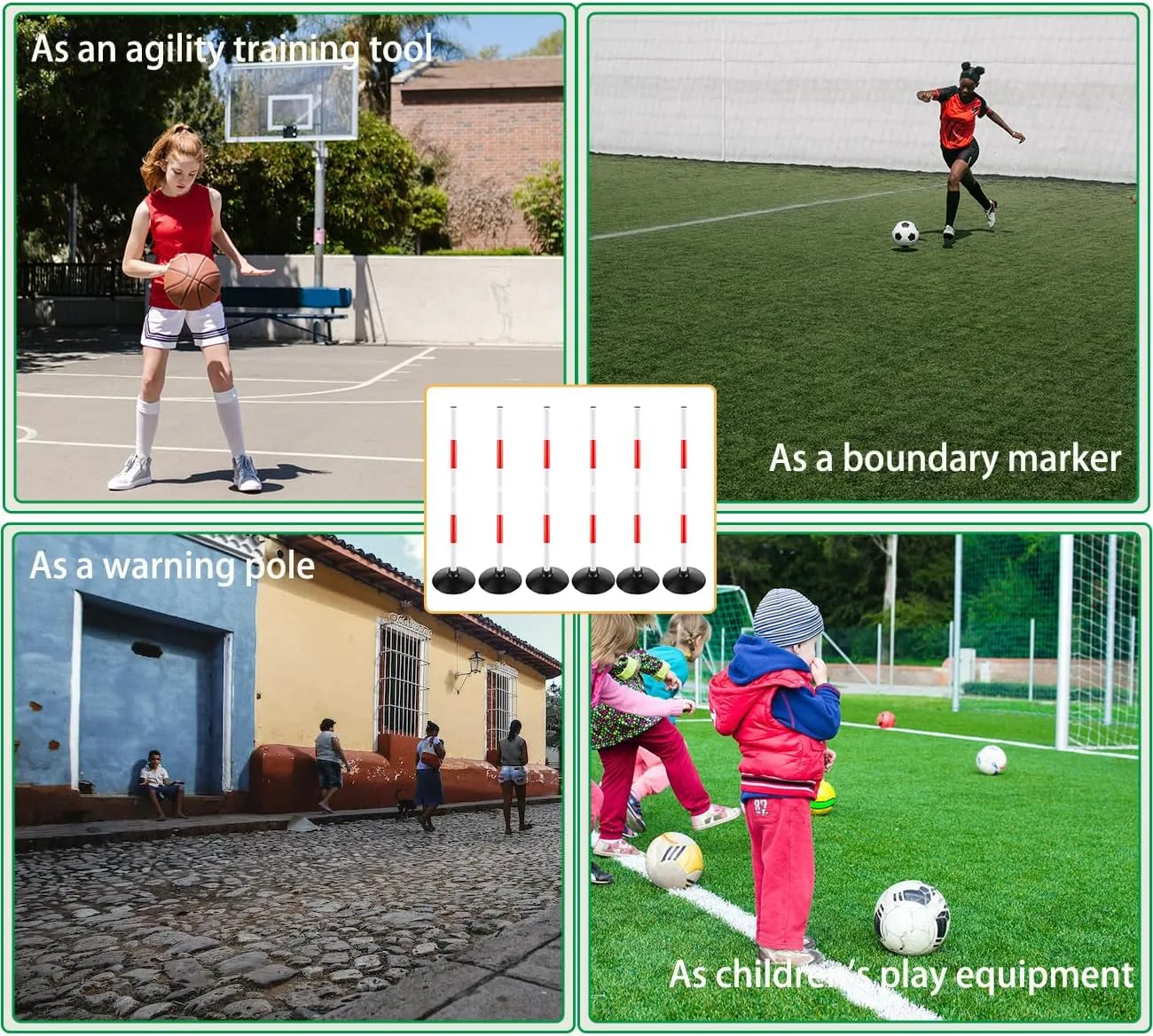 Red-White Soccer Agility Pole Set Rubber Base Dribbling Stick Traffic Warning Sign Pole Multifunctional Training Pole