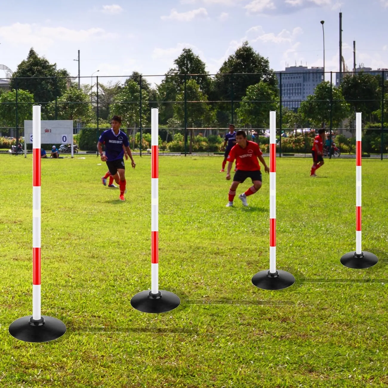 Red-White Soccer Agility Pole Set Rubber Base Dribbling Stick Traffic Warning Sign Pole Multifunctional Training Pole