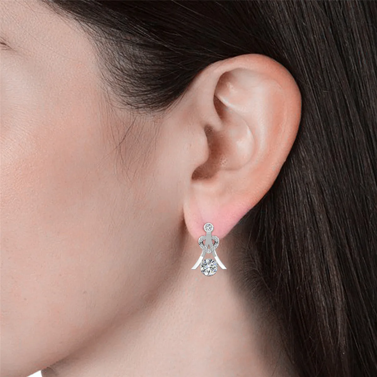 Serenity April Birthstone Diamond Earrings,  18k White Gold Plated Silver Earrings with Round Cut Crystals