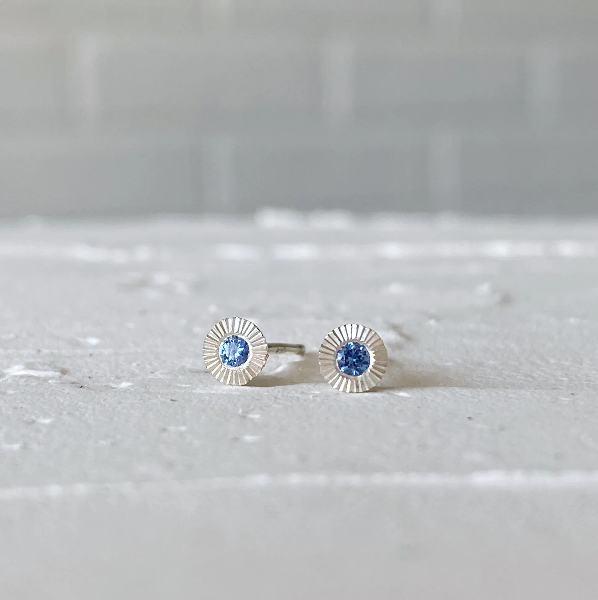 Small Aurora Blue Sapphire Stud Earring in Sterling Silver