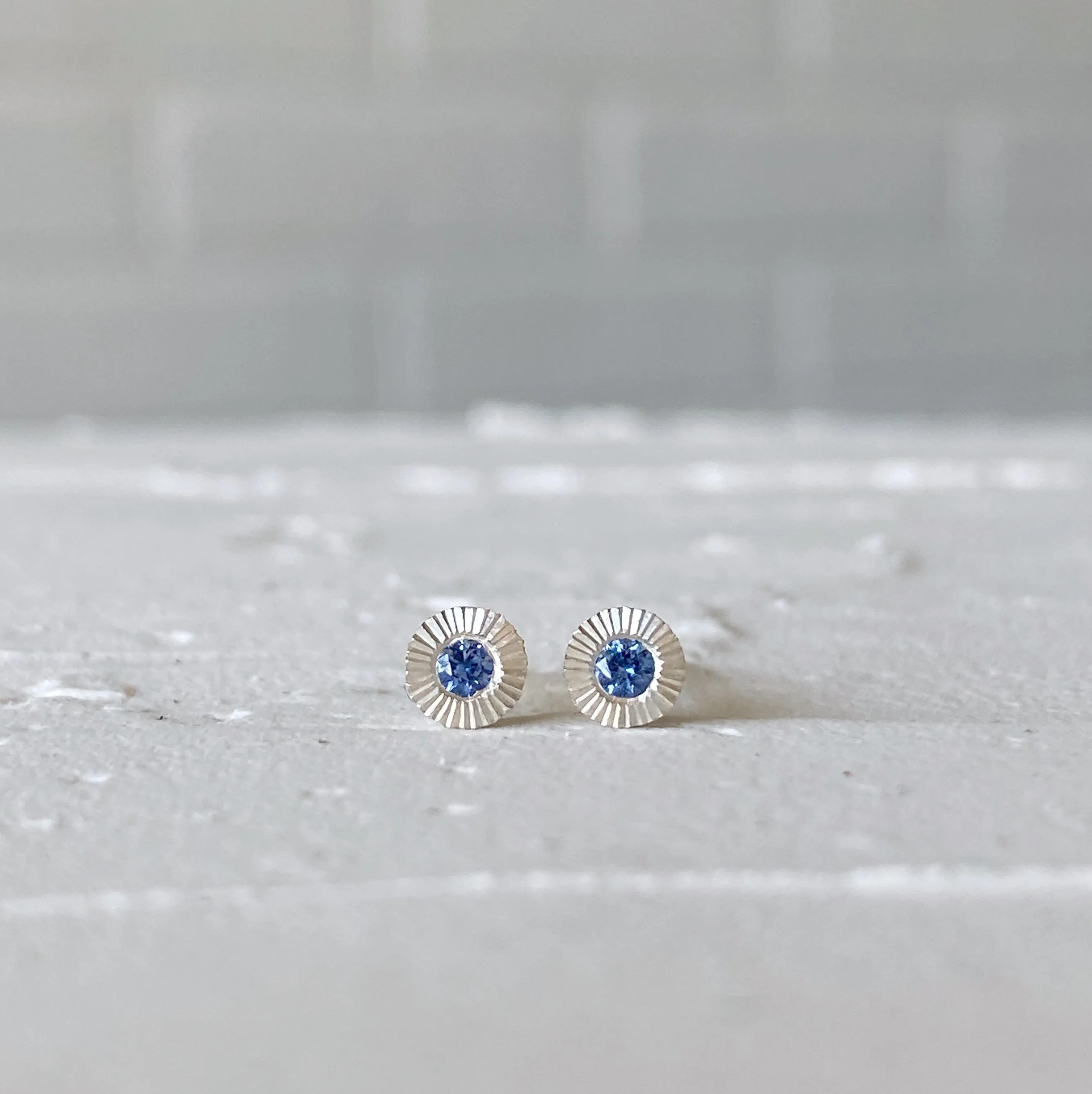 Small Aurora Blue Sapphire Stud Earring in Sterling Silver