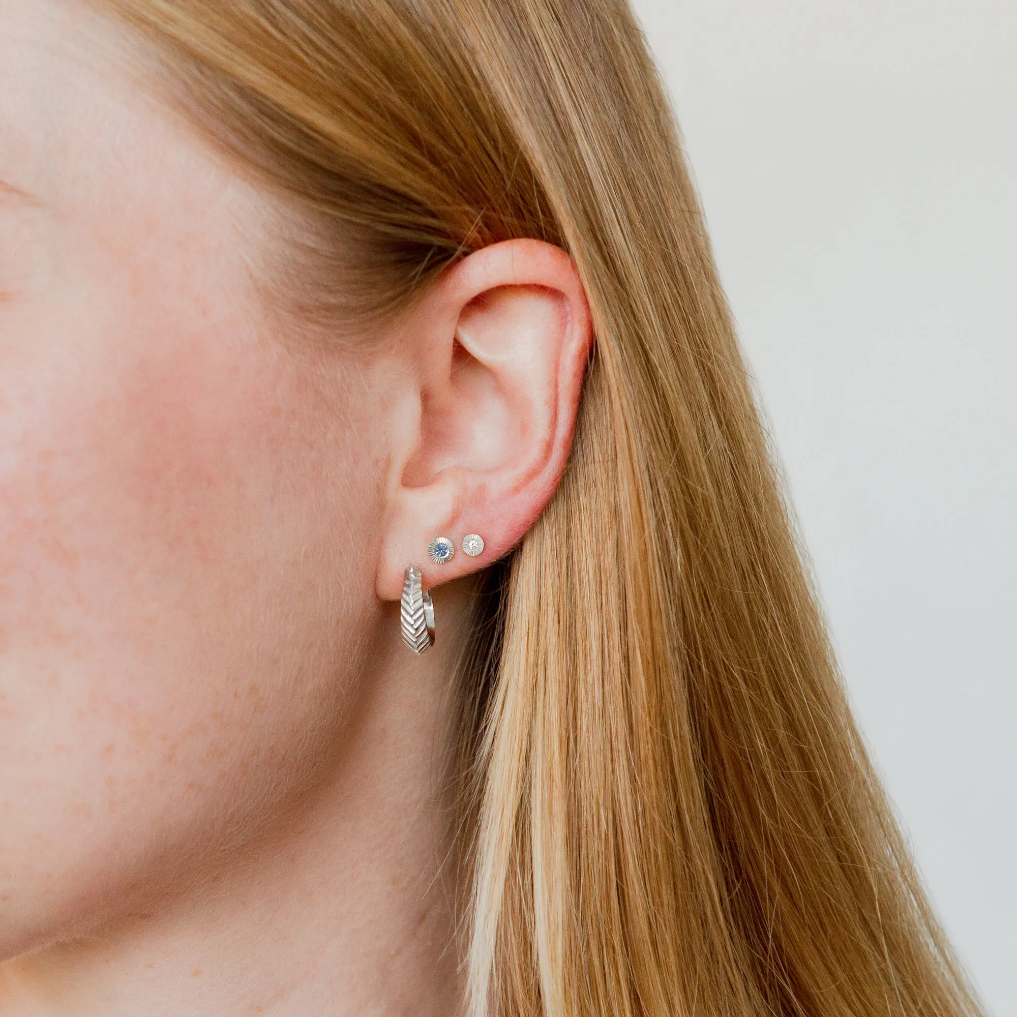Small Aurora Blue Sapphire Stud Earring in Sterling Silver