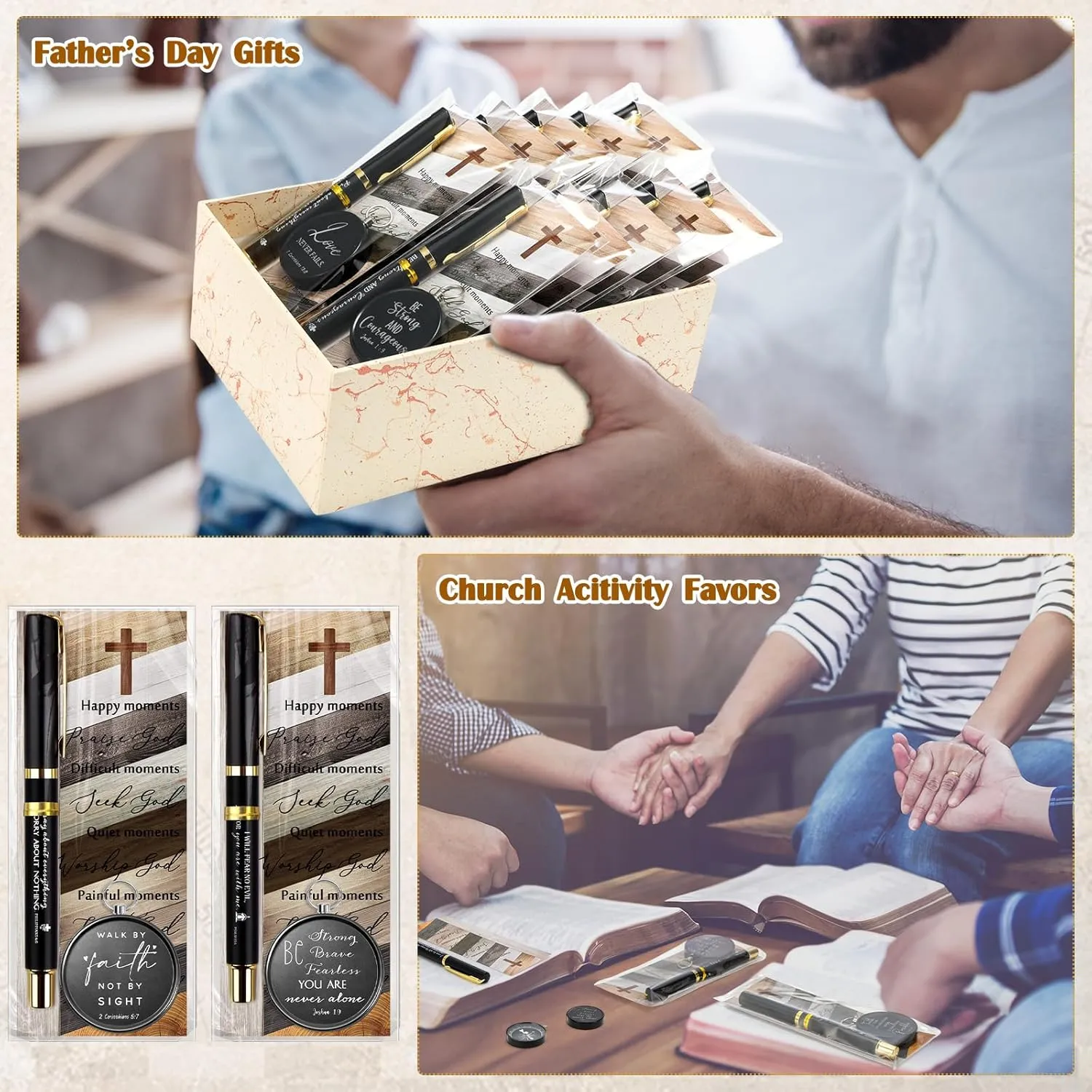 Spakon Christian Gifts for Father's Day Bulk Bible Verse Compass Pen Engraved Inspirational Compass with Religious Bookmarks Church Welcome Gifts for Men Christian Sunday School