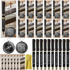 Spakon Christian Gifts for Father's Day Bulk Bible Verse Compass Pen Engraved Inspirational Compass with Religious Bookmarks Church Welcome Gifts for Men Christian Sunday School
