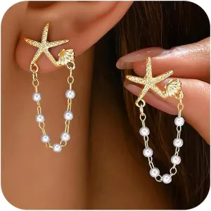 Starfish Earrings for Women Gold Sea Shell Earrings Summer Beach Vacation Outfits for Women Trendy Jewelry Gifts