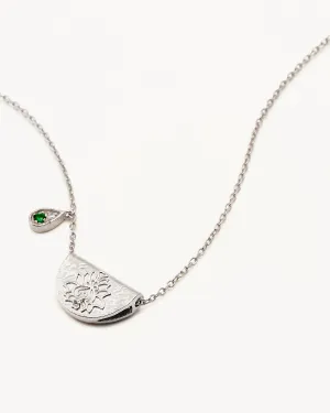 Sterling Silver Lotus Birthstone Necklace - May - Emerald