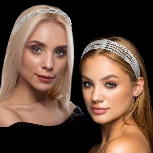 Taiyin 2 Pcs Women Rhinestones Headband Adjustable Crystal Head Chain Elastic Headband Rhinestone Bridal Headpieces Glitter Decorations for Women Wedding