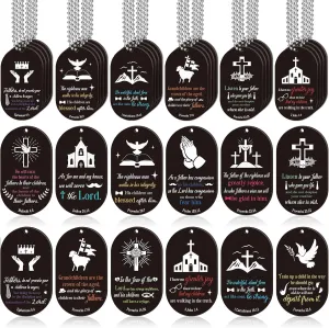 Talltalk 24 Pcs Christian Father's Day Dog Tag Necklace Gifts Bulk Bible Verses Dog Tags with Chain Religious Man of God Gift for Church Dad Grandpa Pastors Sunday School Fathers Day Supplies