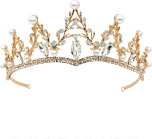 Ursula Costume Women Crown, Vofler Gold Tiara Mermaid Evil Queen Elf Witch Seashell Shell Coral Pearl Branch Headband Accessories for Princess Bride Adult Girl Halloween Party Birthday Wedding Pageant