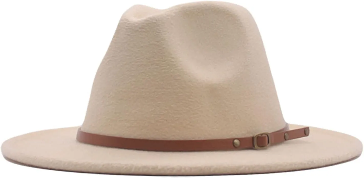 VESNIBA Womens Fedora Panama Wool Belt Classic Hat Buckle Hat Floppy Wide Caps Chew Hat