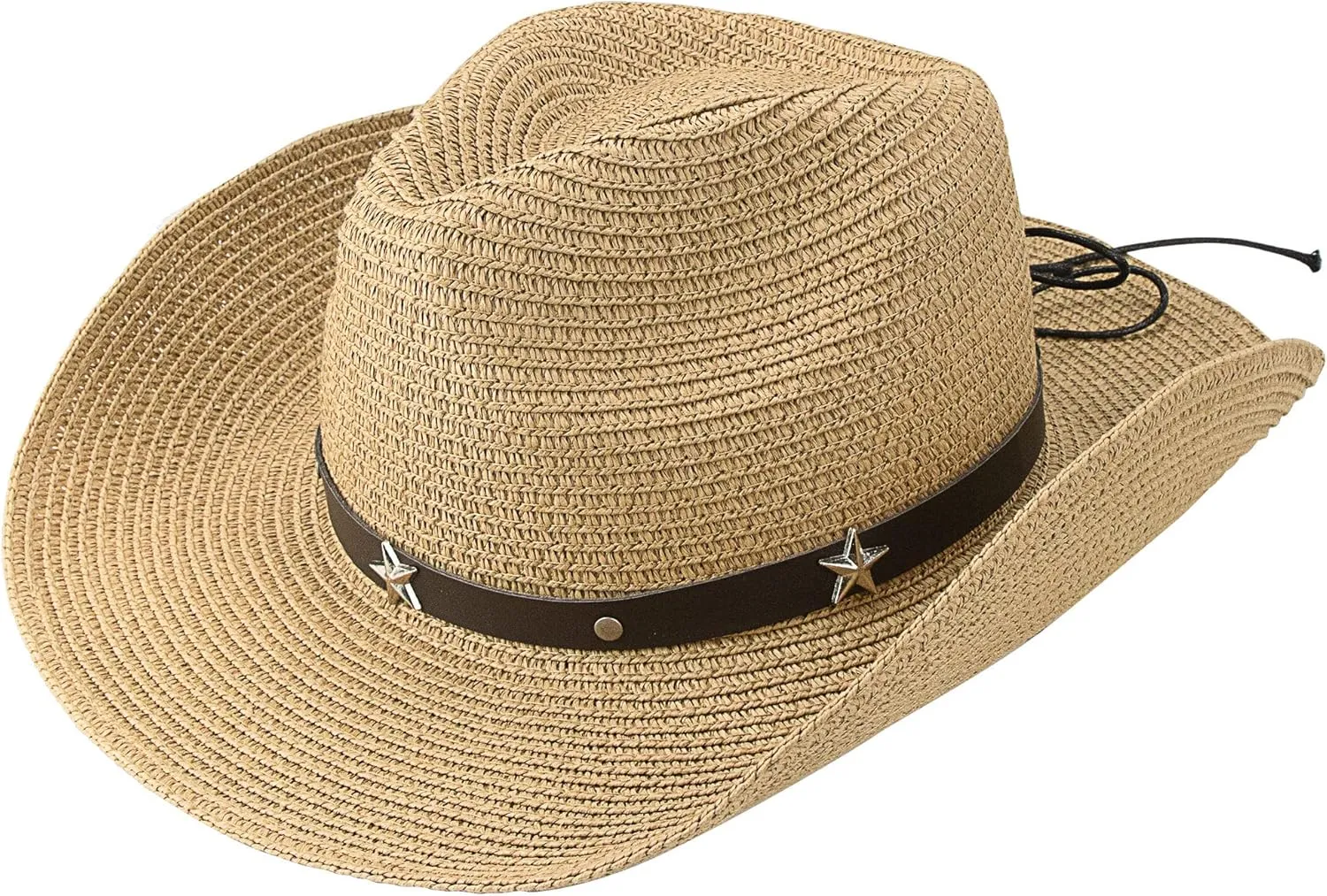 Women Straw Sun Hat Wide Brim Western Cowboy Cowgirls Style UV-Protection Beach Hat with Wind Lanyard