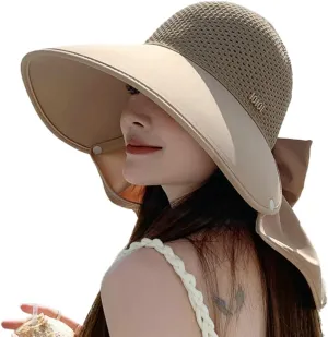 Women's Summer hat Diamond-Encrusted Sun Block hat UV Protection Large Brim Design Neck Cape hat for Beach Hiking Outdoor