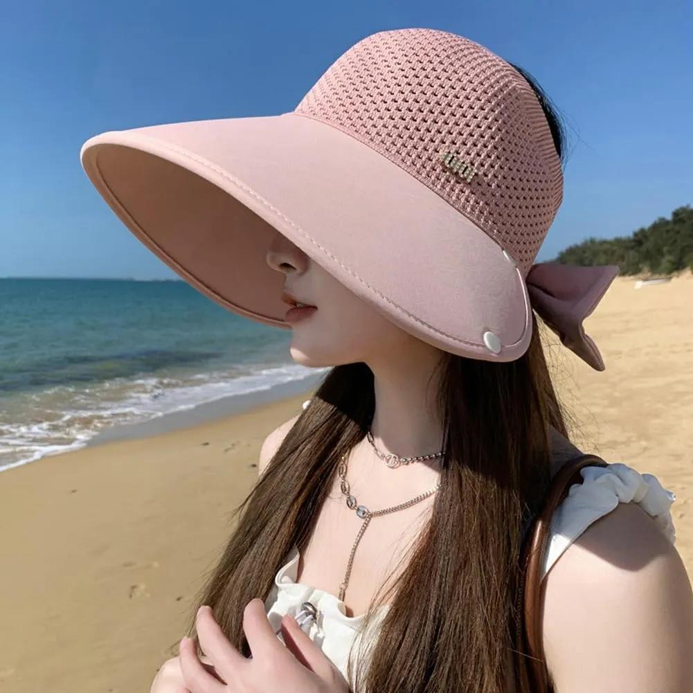 Women's Summer hat Diamond-Encrusted Sun Block hat UV Protection Large Brim Design Neck Cape hat for Beach Hiking Outdoor