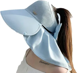 Women's Summer hat Diamond-Encrusted Sun Block hat UV Protection Large Brim Design Neck Cape hat for Beach Hiking Outdoor