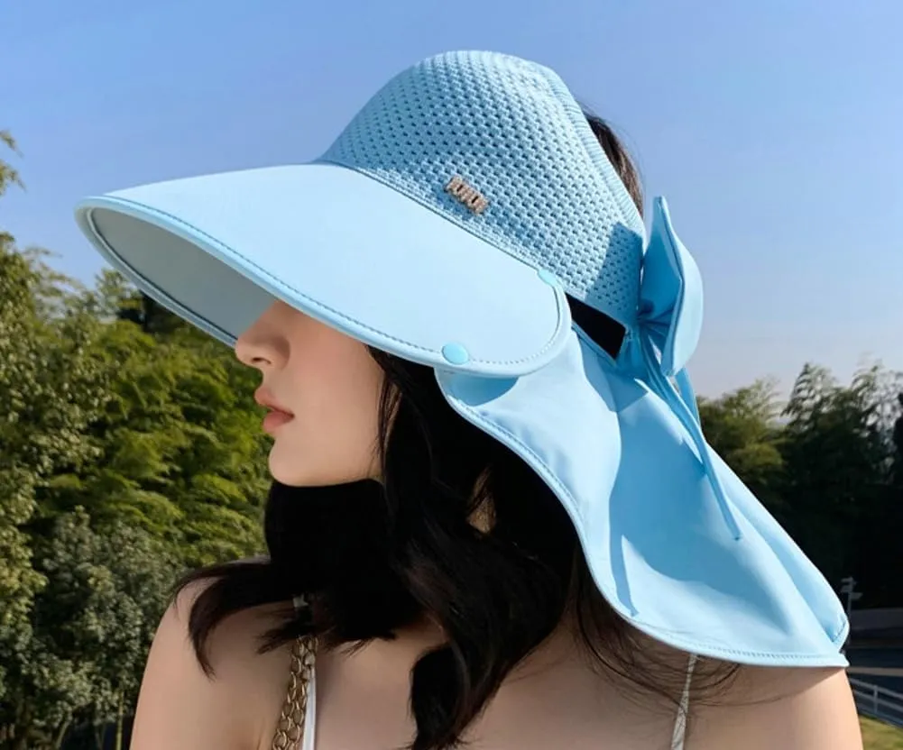 Women's Summer hat Diamond-Encrusted Sun Block hat UV Protection Large Brim Design Neck Cape hat for Beach Hiking Outdoor