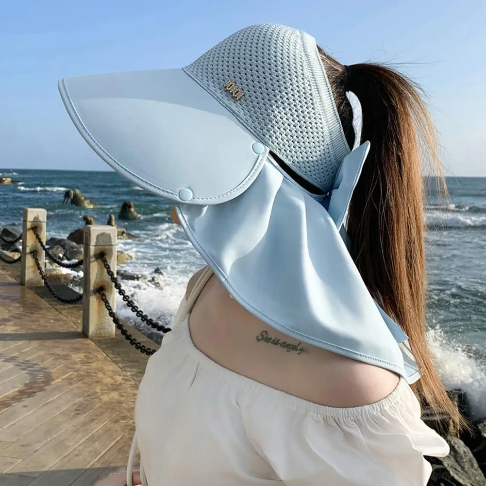 Women's Summer hat Diamond-Encrusted Sun Block hat UV Protection Large Brim Design Neck Cape hat for Beach Hiking Outdoor