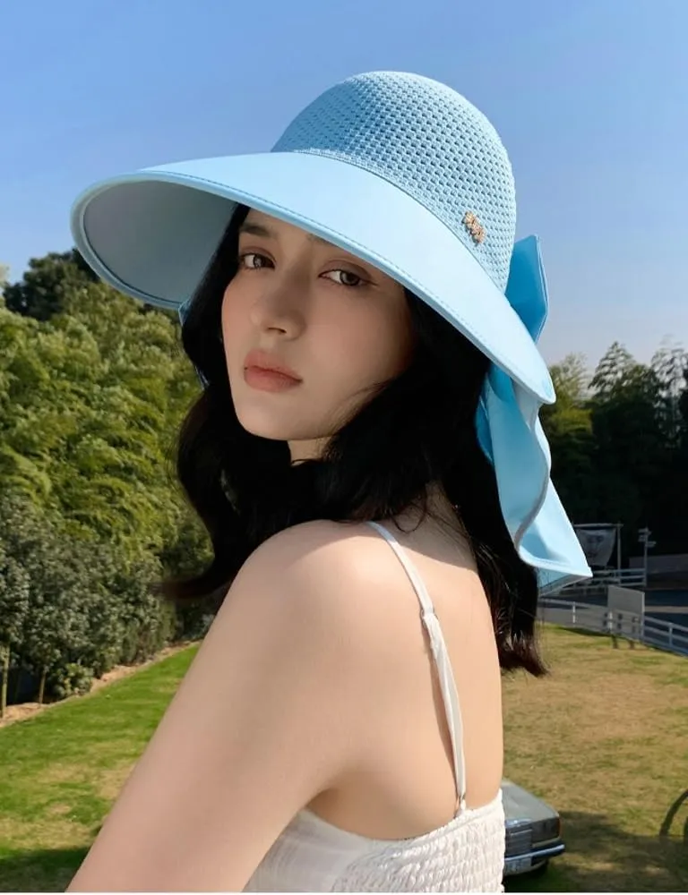 Women's Summer hat Diamond-Encrusted Sun Block hat UV Protection Large Brim Design Neck Cape hat for Beach Hiking Outdoor