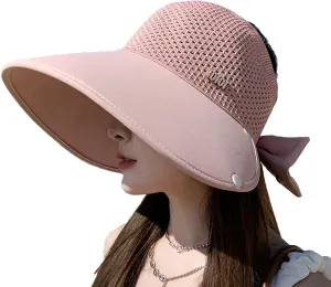 Women's Summer hat Diamond-Encrusted Sun Block hat UV Protection Large Brim Design Neck Cape hat for Beach Hiking Outdoor
