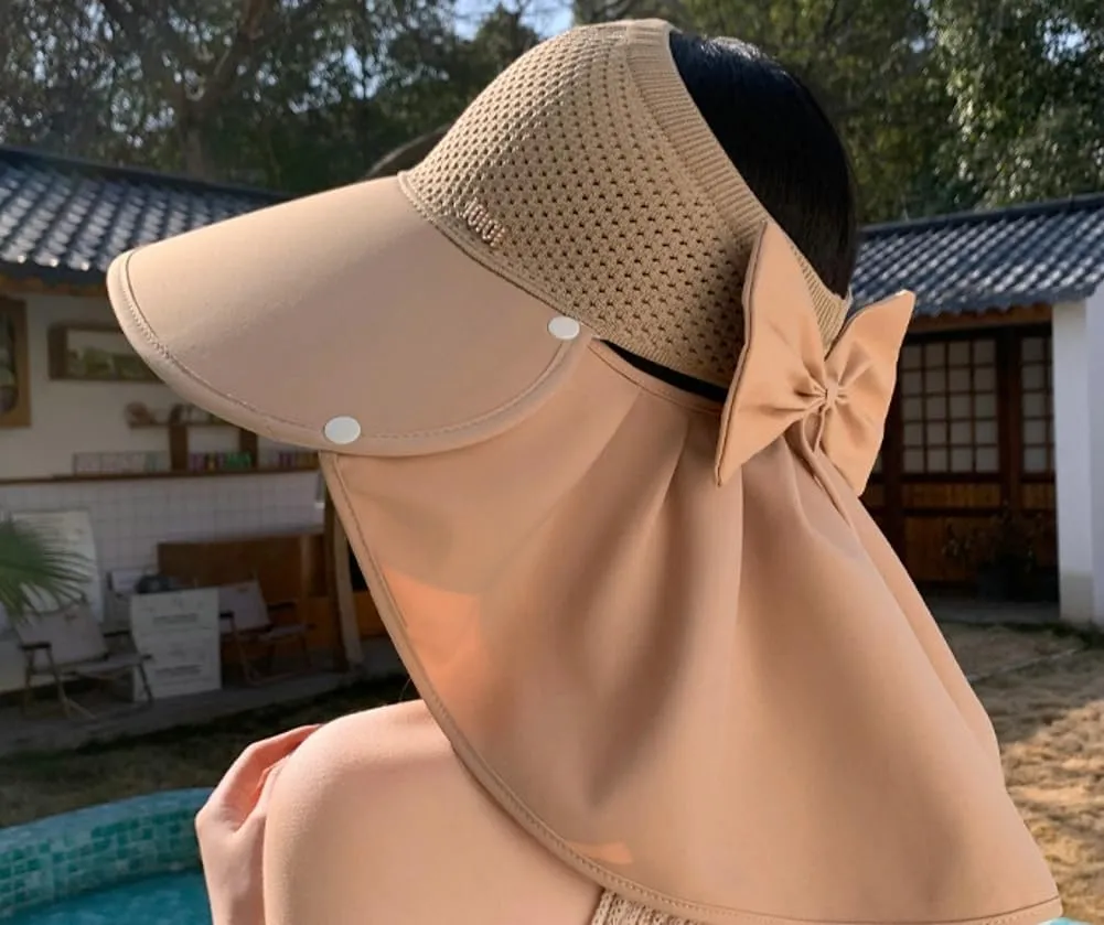 Women's Summer hat Diamond-Encrusted Sun Block hat UV Protection Large Brim Design Neck Cape hat for Beach Hiking Outdoor