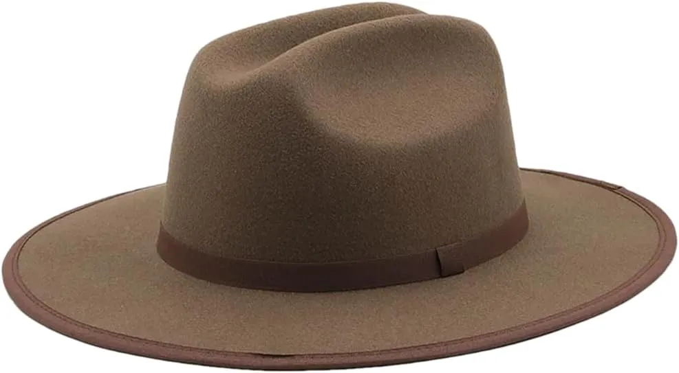 Women's Woolen Jazz Fedora Hat Wide Flat Brim Soft Bowler Cap Outdoor Travel Party Hat Light Brown 56to58cm