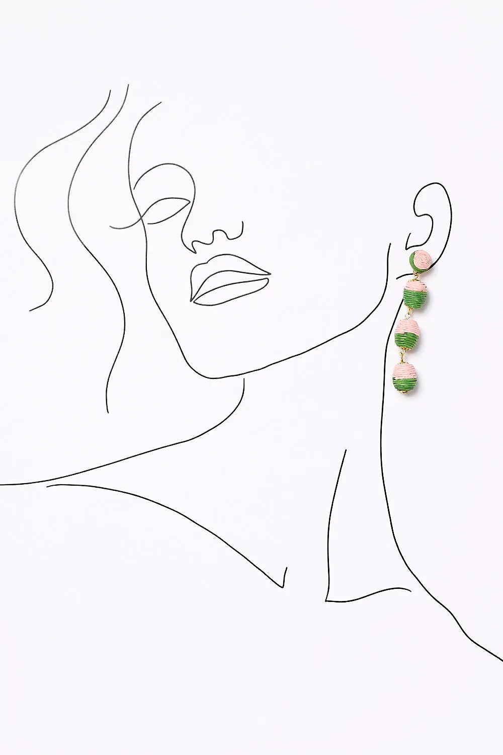 Woven Ball Drop Gradient Earrings in Pink and Green